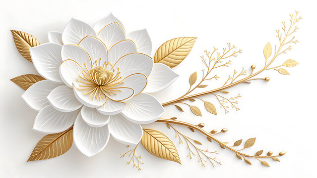 Decorative white lotus style flower with golden leaf accents