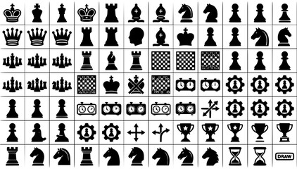 Chess Silhouette Icon Set with Chess Pieces and Chessboard Vector Illustration © MSTSHABANA