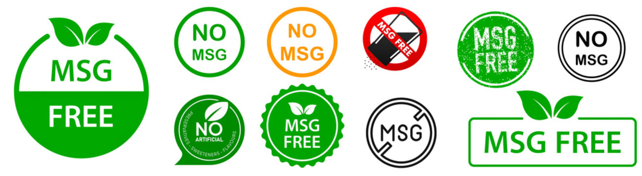 MSG Free Badge Collection PNG &ndash; No MSG Labels, Monosodium Glutamate Free Icons for Healthy Food Packaging