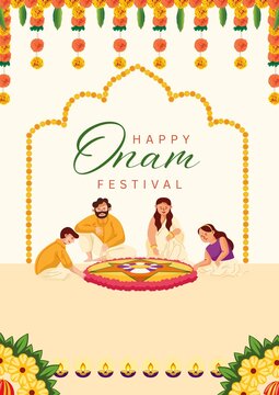 Onam Orange Illustrative Greeting Poster