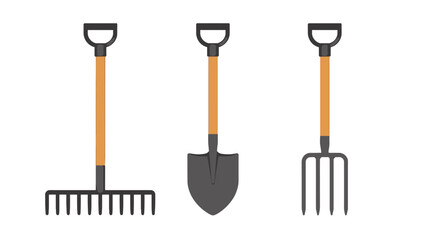 Set of garden tools with rake shovel and pitchfork icons © Andrei