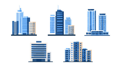 Obraz premium Set of blue urban building icons isolated on white background