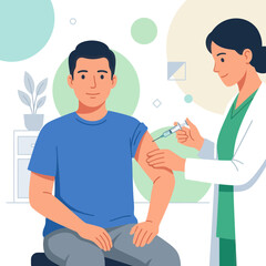 Fototapeta premium Doctor Administering Vaccine Injection to Patient - Flat Vector Illustration