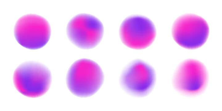 Abstract gradient shape with vibrant blur and neon glow effects. Soft grainy texture with abstract fluid blob design. Holographic mesh with pastel circular elements and radial pink geometric patterns.