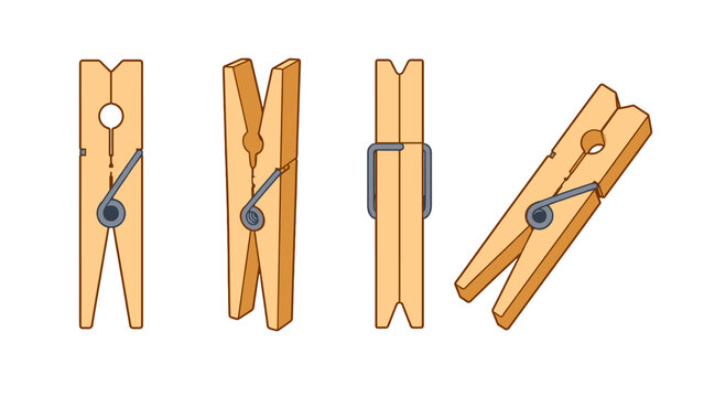 Wooden clothespin set shown from multiple angles on white