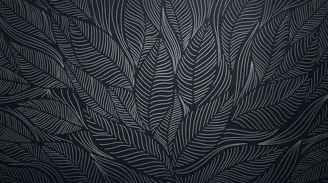 Abstract seamless pattern with handdrawn stylized leaves on dark background