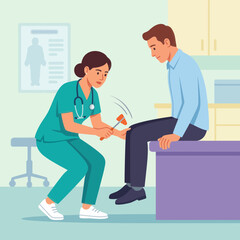 Obraz premium Doctor Performing Reflex Test on Patient with Neurological Hammer in Medical Office
