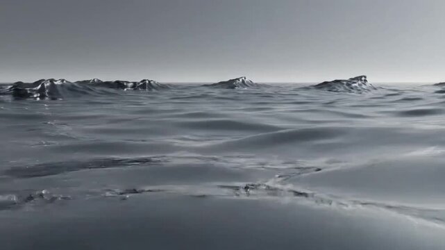 Chrome Ocean with Abstract Metallic Formations, Liquid Silver Waves Flowing, Futuristic Reflective Water Surface Animation