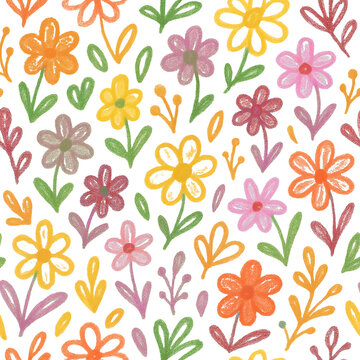 Hand-Drawn Seamless Floral Background with Botanical Flowers, Roses, Lotus, Hearts, Leaves and Blossoms | Elegant Spring Summer Nature Wallpaper Pattern | Soft Pastel Vector Line Art for Fabric, Texti