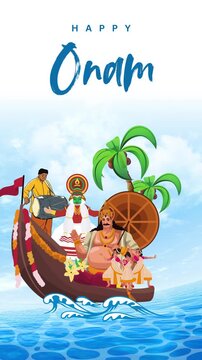Onam White and Blue Illustrative Greeting Video Story