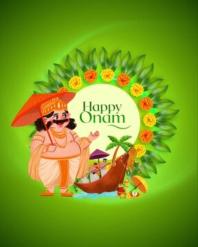 Onam Green and Orange Vibrant Elegant Greeting Video