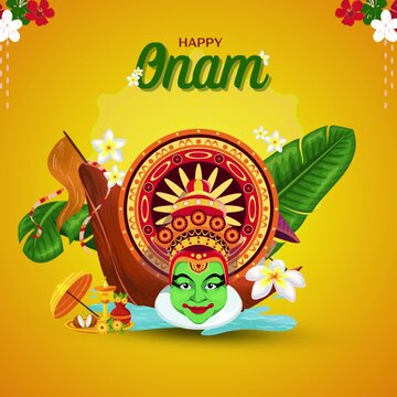 Onam Yellow and Red Onam Festive Illustrative Greeting Video