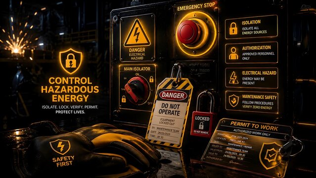 Industrial Safety Lockout Tagout procedure ensuring worker protection and preventing accidents during maintenance operations involving hazardous energy sources.