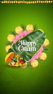 Onam Green Yellow and Pink Elegant Traditional Greeting Video Story