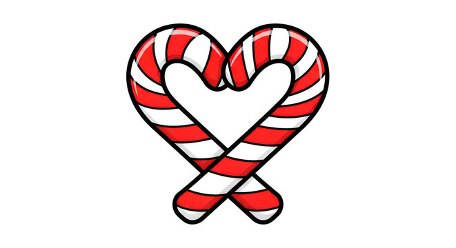 Two red and white striped candy canes arranged in a heart shape icon