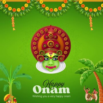 Onam Green and White Illustrative Animated Greeting Video Story