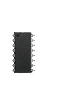 Integrated circuit chip on white background