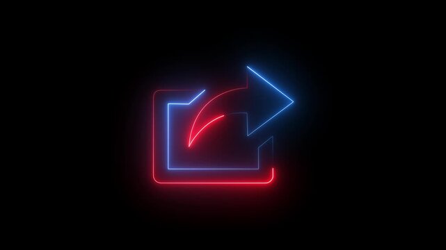 Dual color neon share icon blue and red on black background export icon upload icon