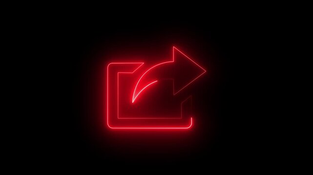 Red neon glow share icon with arrow on black background export icon upload icon