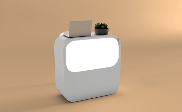 Modern Welcome Desk and Information Counter. Reception Area, Customer Service, Hotel Lobby, Office Interior