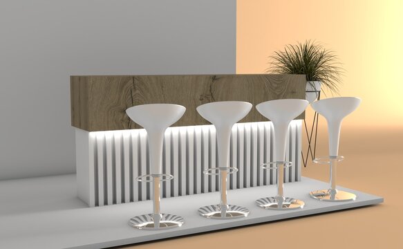 Modern Welcome Desk and Information Counter. Reception Area, Customer Service, Hotel Lobby, Office Interior