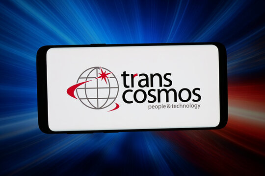 Stuttgart, Germany - 07-20-2026: In this photo illustration, the logo of Japanese IT services company transcosmos Inc. is displayed on a smartphone in front of abstract background on computer screen.