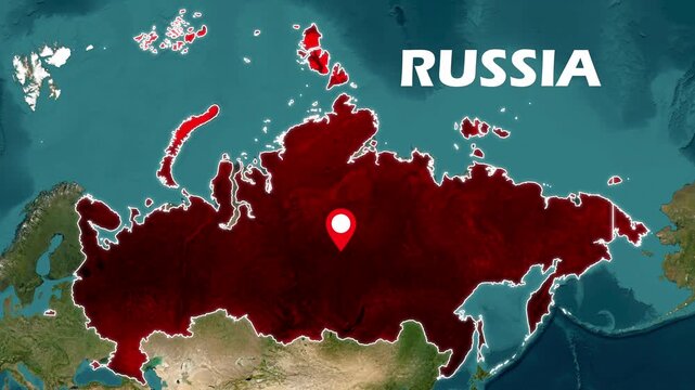 4K Animated Russia Map with Location Marker and Border Highlight