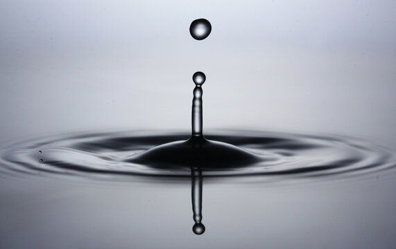 High speed macro photography of water drop bounce on silver surface