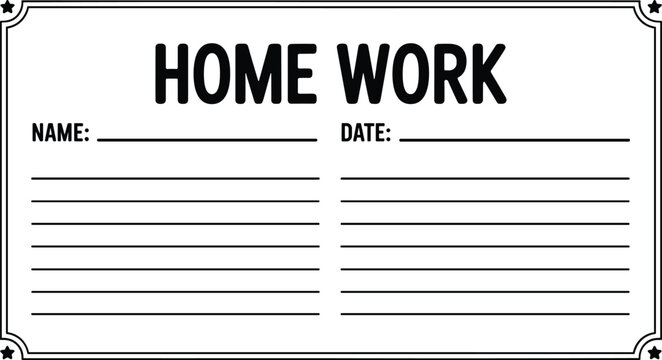 Minimalist homework planner label template with name and date fields for students school printable worksheet vector illustration