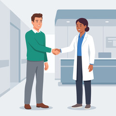 Fototapeta premium Doctor and Patient Shaking Hands in Modern Clinic - Symbolizing Trust, Care, and Healthcare Partnership