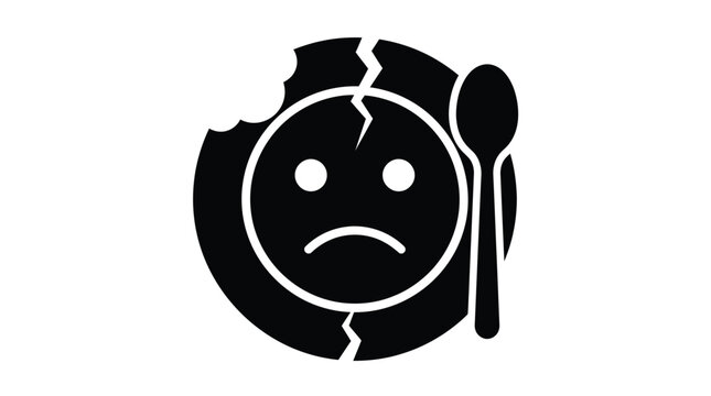 Broken plate vector illustration showing a sad face icon with a spoon on white background