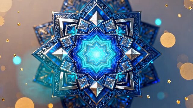Blue geometric star pattern with glowing lights
