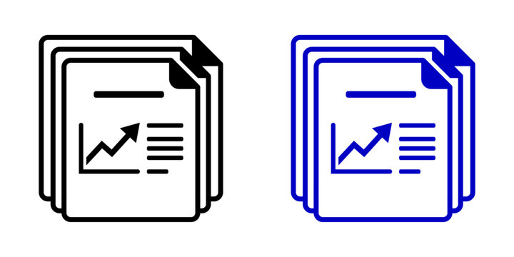 Set of two document icons with financial growth charts isolated on a white background for business design