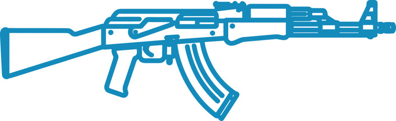 Obraz premium Blue outline drawing of an AK-47 assault rifle AK-47