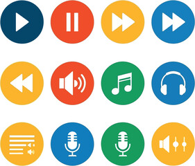 Fototapeta premium Colorful Media Player Icons Set