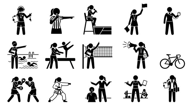 Diverse Female Athletes and Sports Officials Icon Set