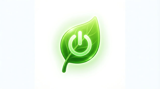 Green power icon with leaf and circular arrow design