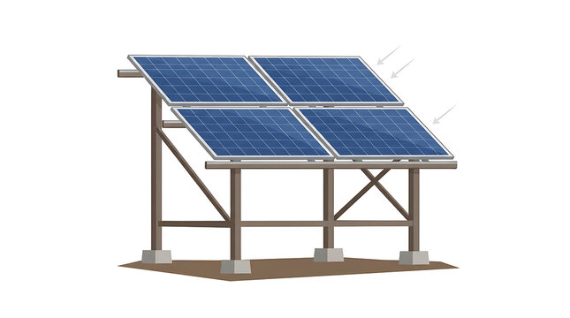Small solar panel array on a wooden stand outdoors