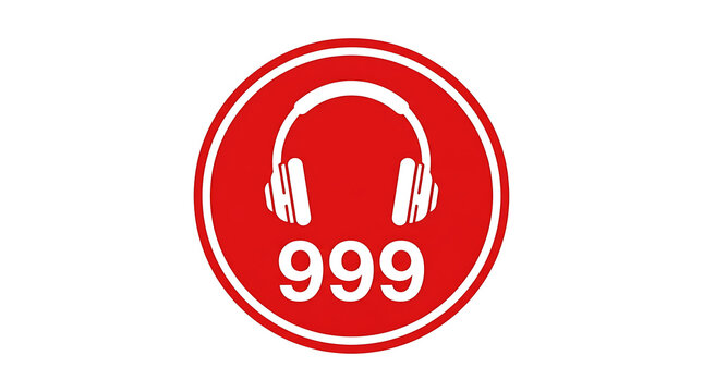 Red headphone icon with music note inside circle