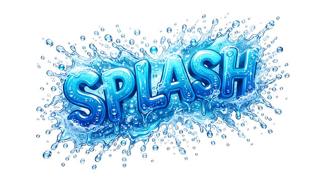 Blue splash of water with the word splash in the center