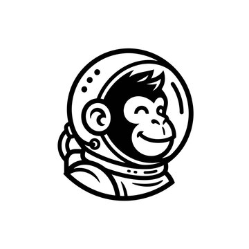 Monkey astronaut head in space helmet logo.