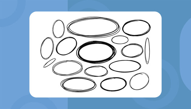 Handdrawn Oval Frames Sketch Circle Highlight Collection Featuring Rough Scribble Ellipse Borders Outline Rings for Text Emphasis Annotation Vector Design Elements