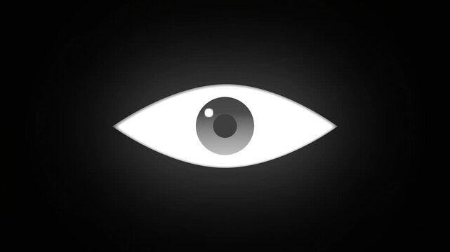 Minimalist eye animation moving left to right on black background, abstract optical motion eyeball vision