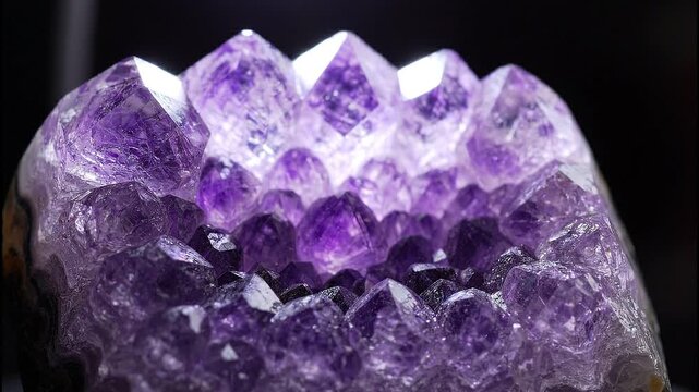 Close-up Macro Shot of Sparkling Purple Amethyst Crystal Geode