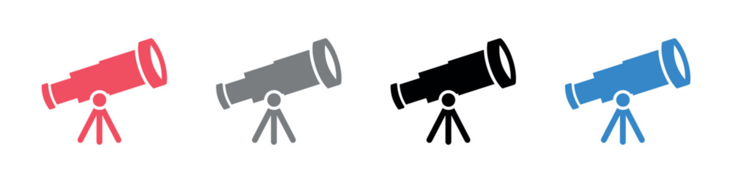 Telescope icon set, astronomy stargazing for science and space education design