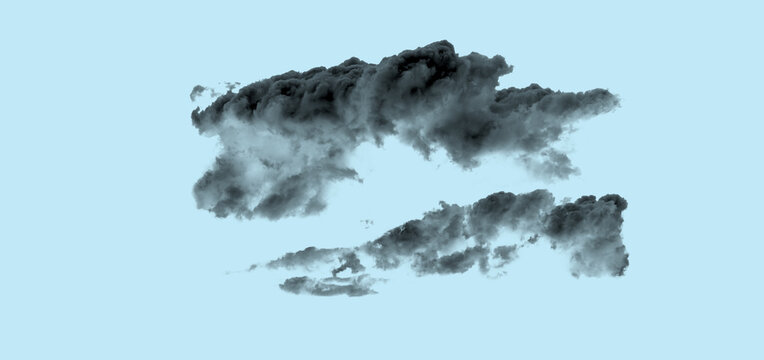 Dark storm clouds isolated on a light blue sky background.