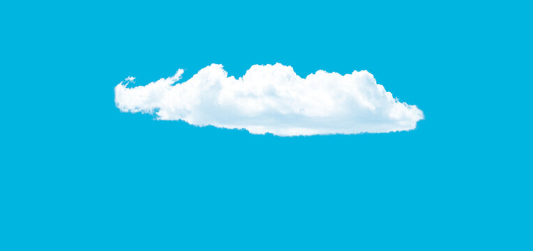 A single fluffy white cloud isolated against a vibrant cyan blue sky background.