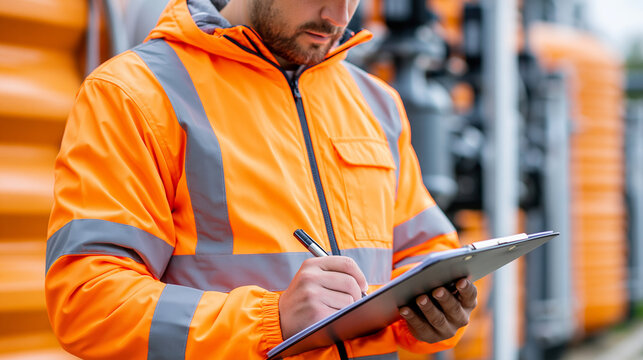 Faceless worker checking equipment at a manufacturing site during the day, equipment inspection, manufacturing site, industrial maintenance, factory technology, production