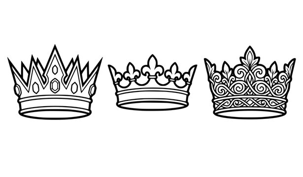 Luxury King Crown Logo Vector Collection with Elegant Royal Symbols for Branding and Coloring Book Design