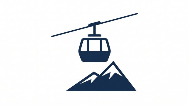 Cable car above snowy mountain silhouette